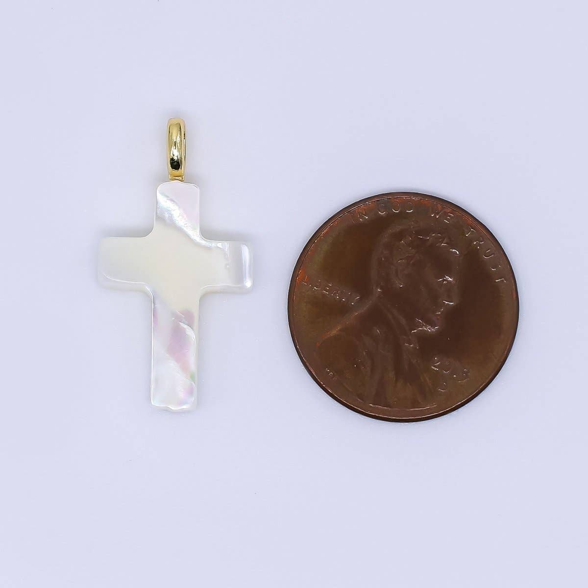 24K Gold Shell Pearl Shiny Holy Cross Charm Pendant | AF-552 P-1738: Small