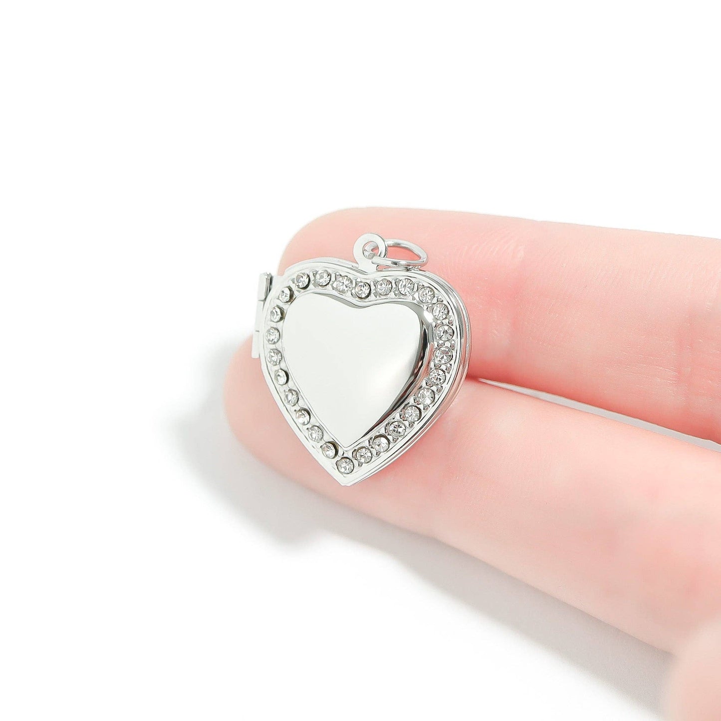 18K Gold PVD Stainless Steel Heart Locket with Stones: Gold