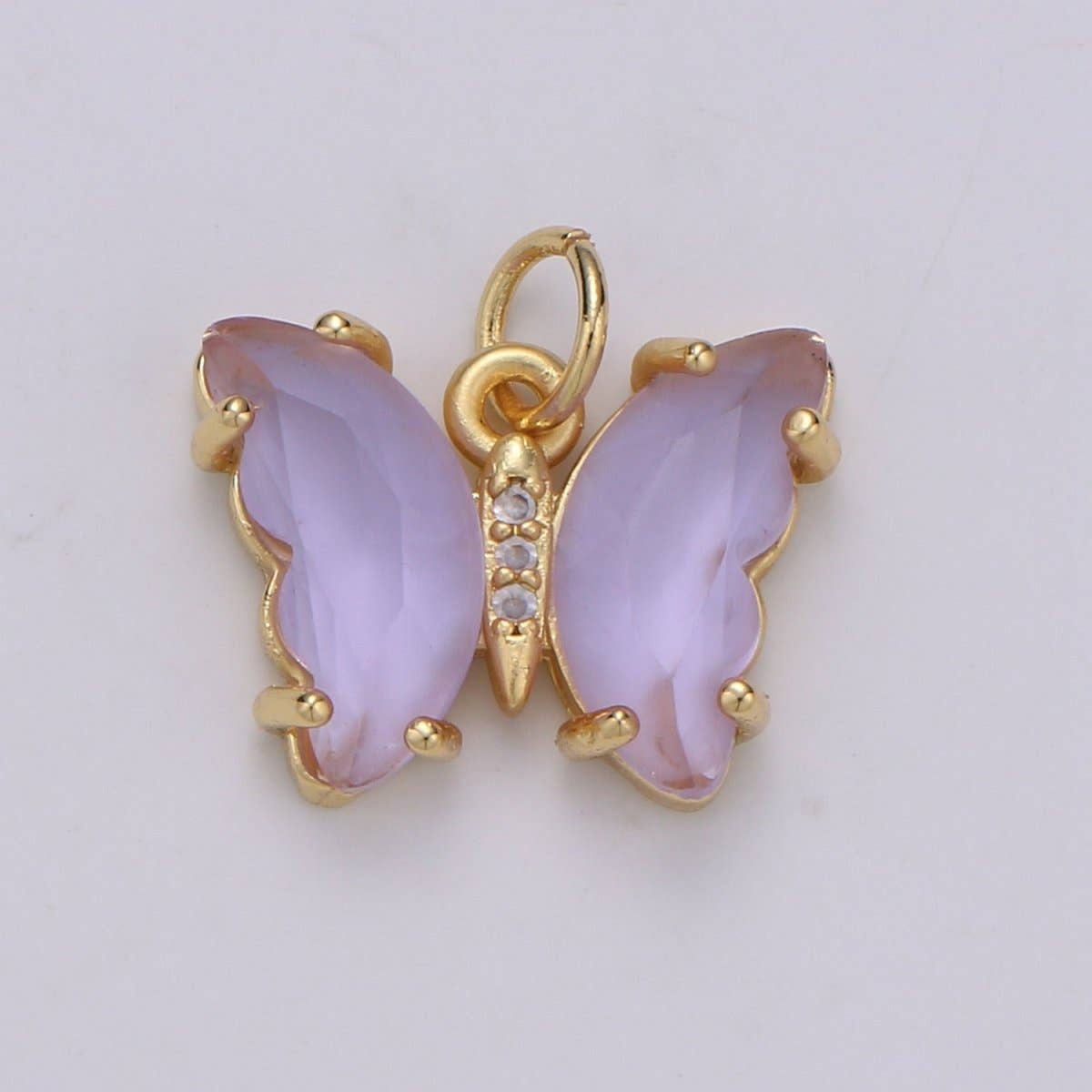 24K Gold Filled Blue, Green, Lavender, Purple Acrylic Micro Paved CZ Butterfly Mariposa Charm | M-377 - M-380: Purple