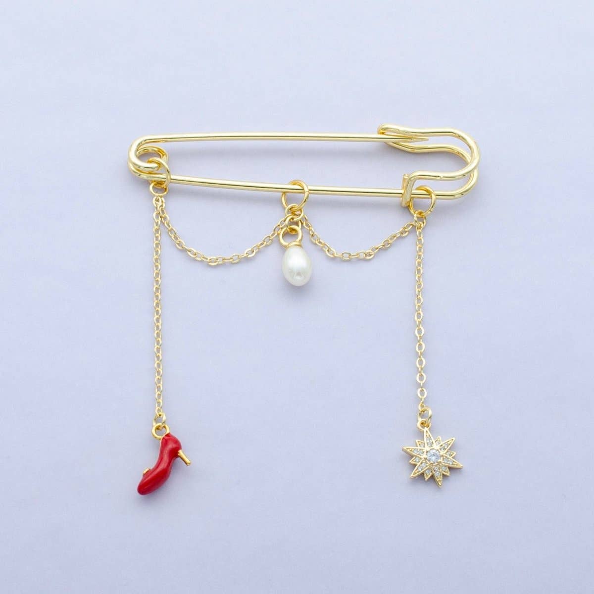 Small Chain Drop Safety Pin Brooch