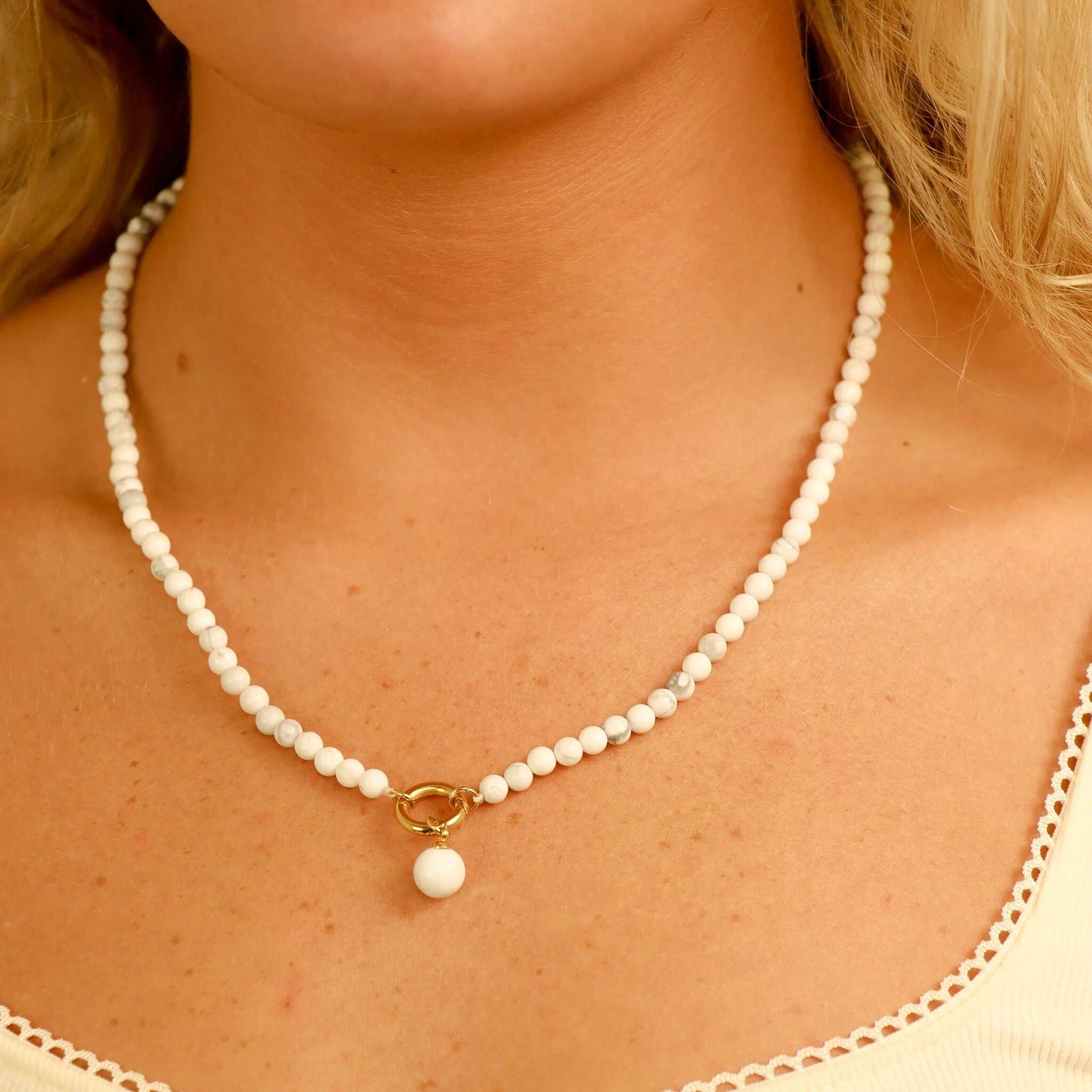 Semi Precious Natural Stone Charm Keeper Necklace: Amazonite