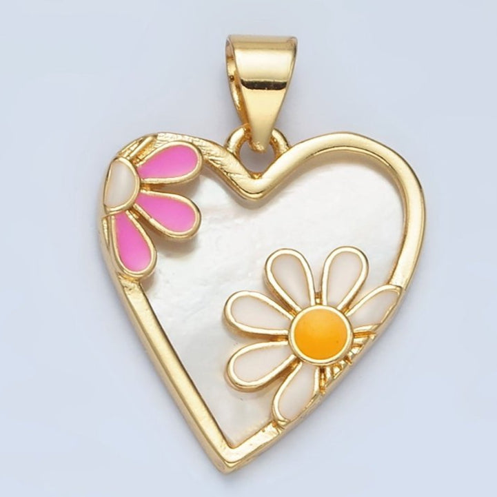 Pink White Daisy Pearl Heart