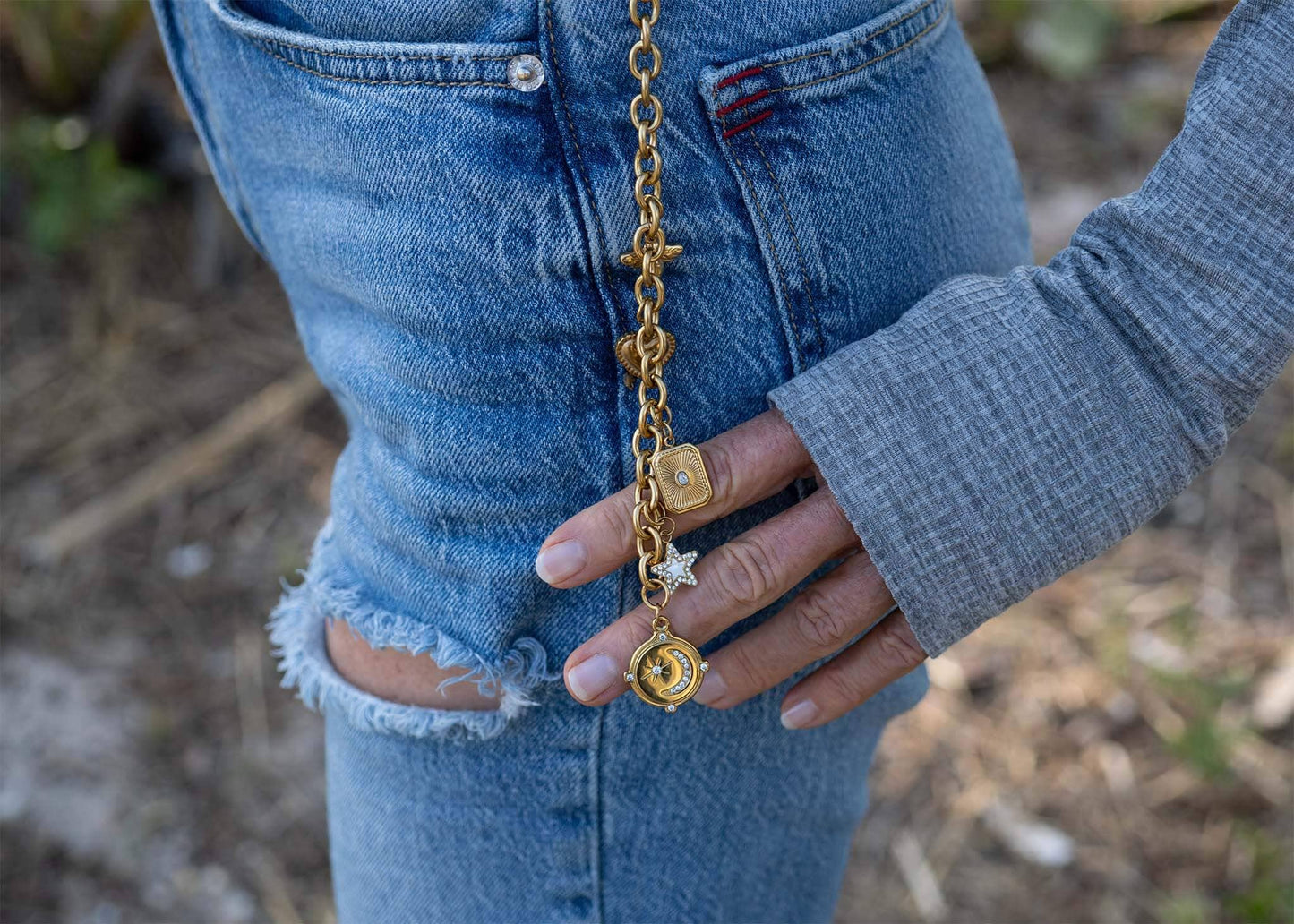 18K Gold Stainless Steel Charm Key Chain: Stainless