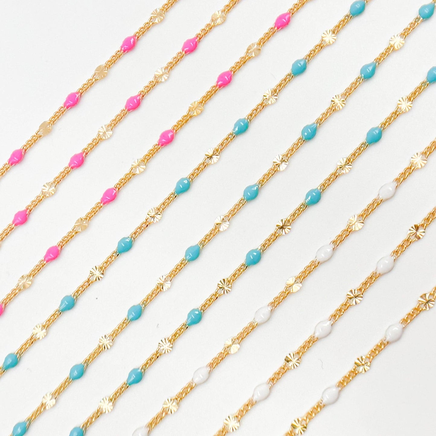 V269ENGF. 14K Gold Filled Enamel Marina Link Chains: Pink / 1.1mm-2mm / Marina