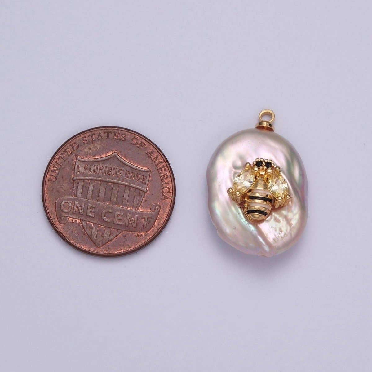 Cubic Zirconia Honeybee Queen Bumble Bee Freshwater Pearl Charm | X-155