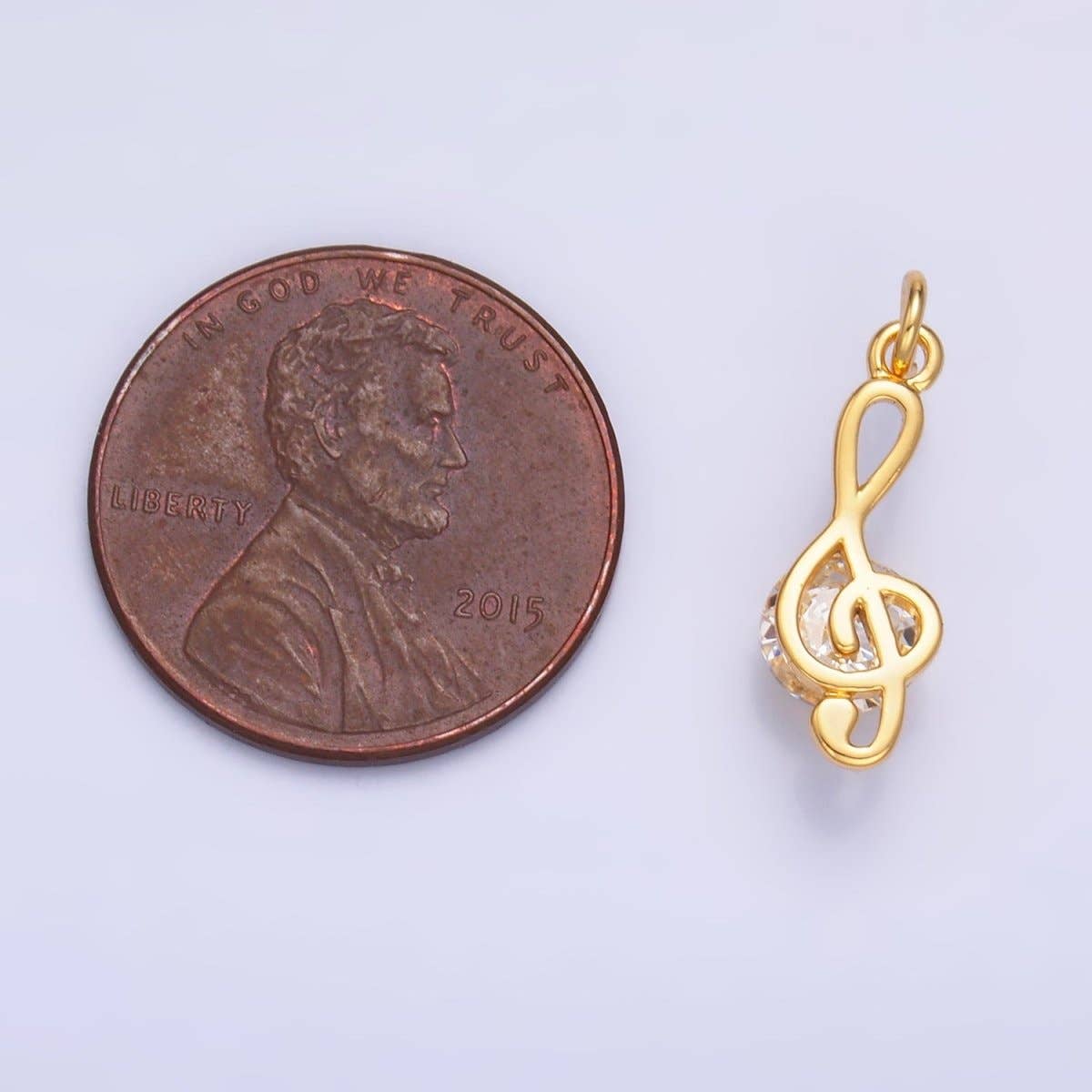 24K Gold Filled CZ Treble Clef Musical Note Charm in Gold & Silver | W890: Silver