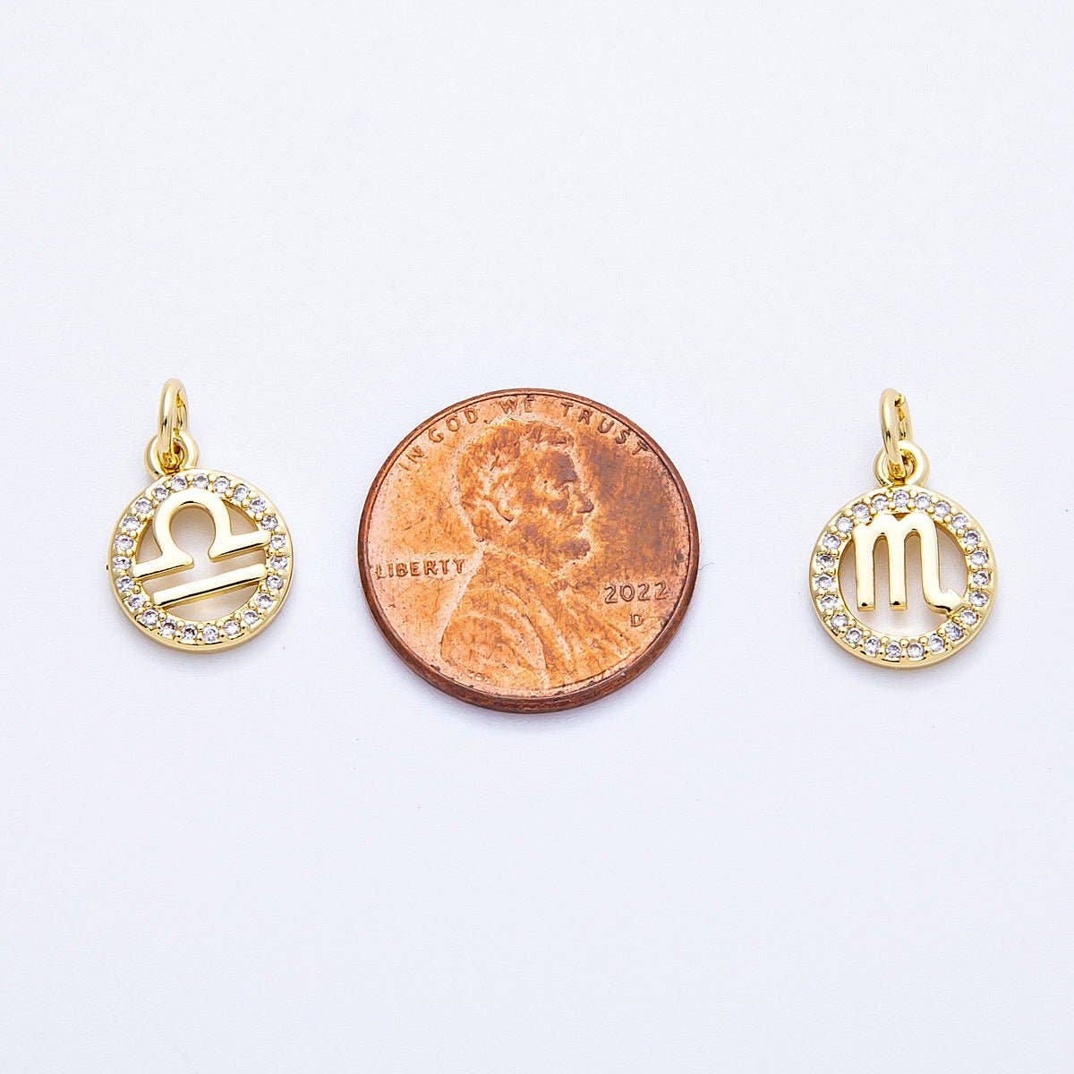16K Gold Filled 13.5mm Micro Paved CZ Personalized Zodiac Sign Charm | Charms-00223 ~ Charms-00234: Zodiac Set