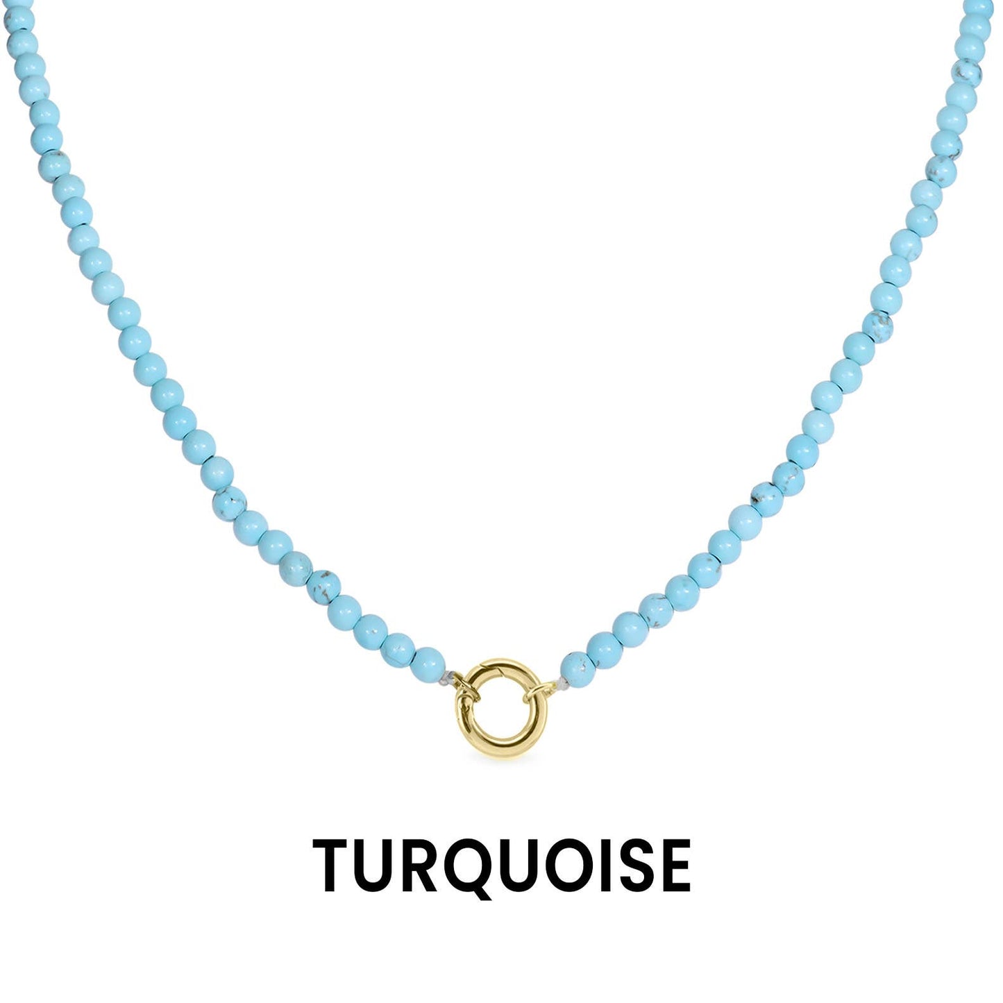 Semi Precious Natural Stone Charm Keeper Necklace: Amazonite