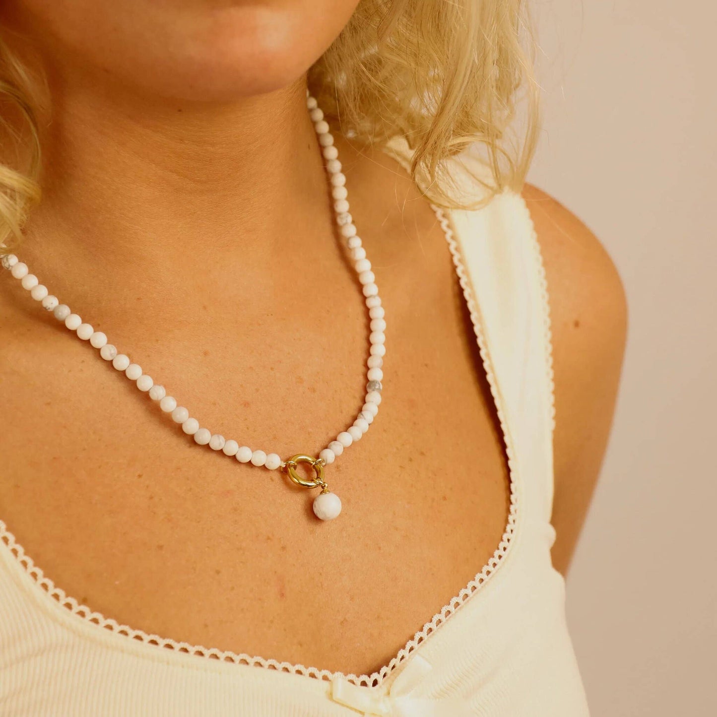 Semi Precious Natural Stone Charm Keeper Necklace: Amazonite