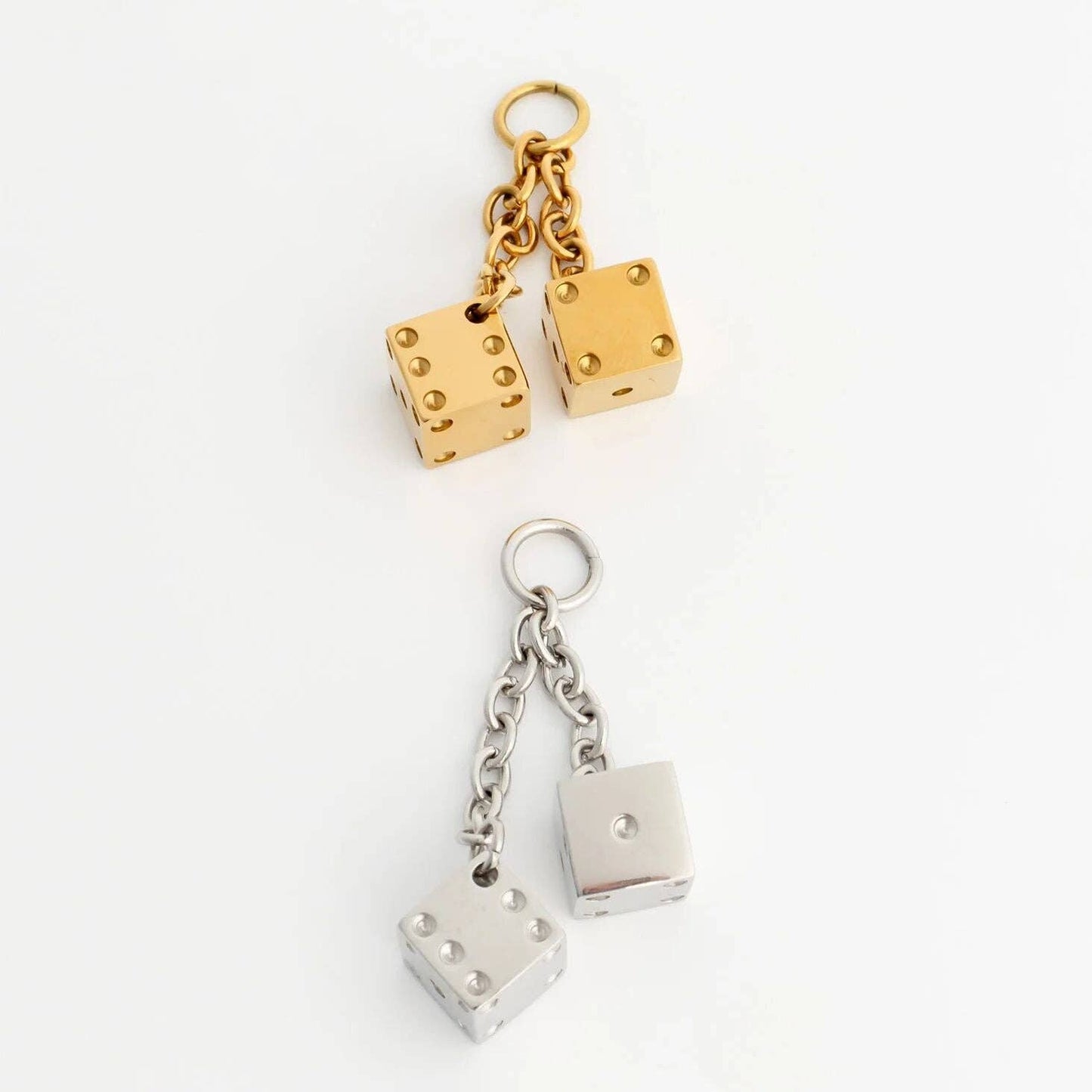 18K Gold PVD Stainless Steel Dice Charm: Gold