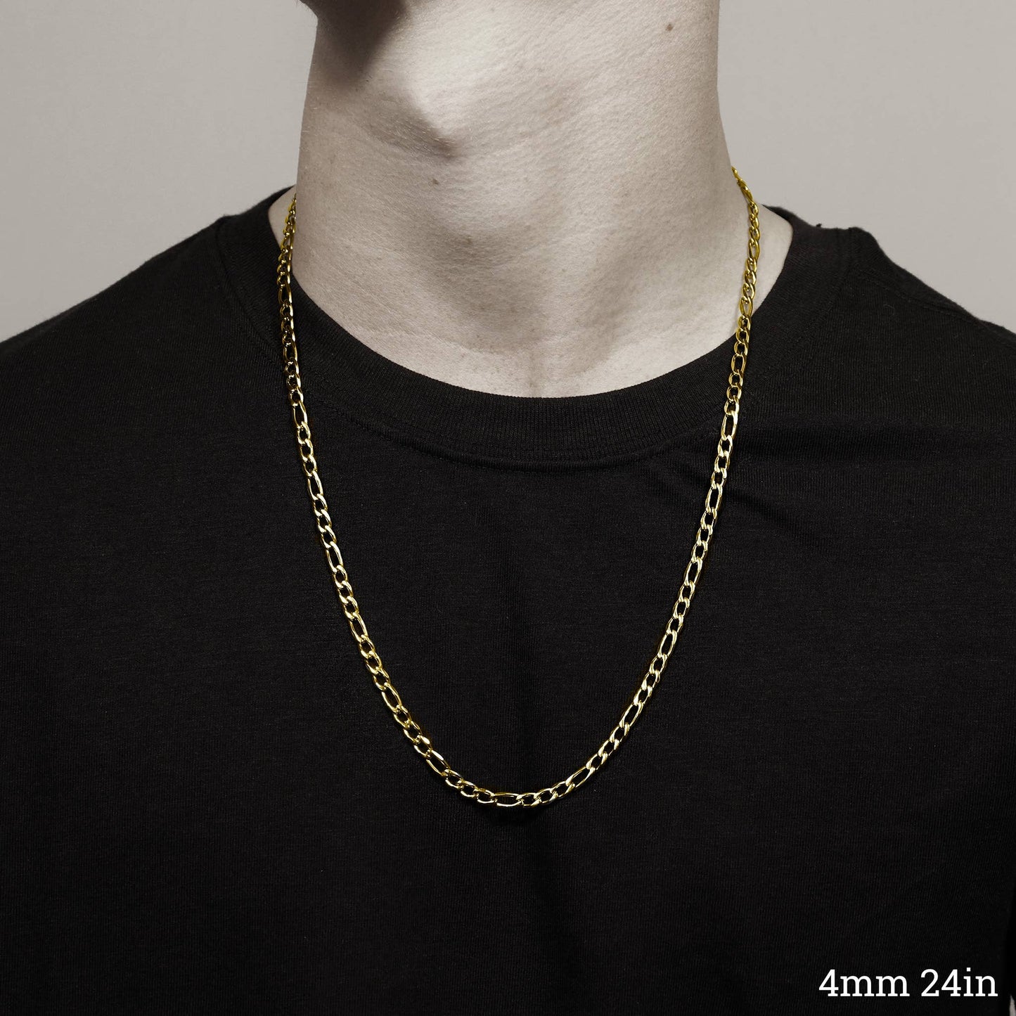 18K Gold Figaro Chain Necklace: 14" / 3mm