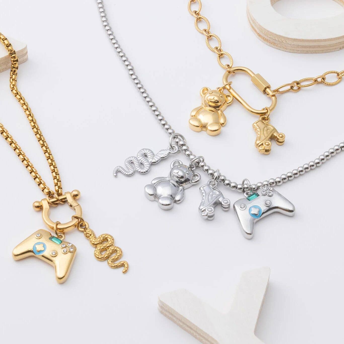 18K Gold PVD Stainless Steel Game Controller Charm: Stainless