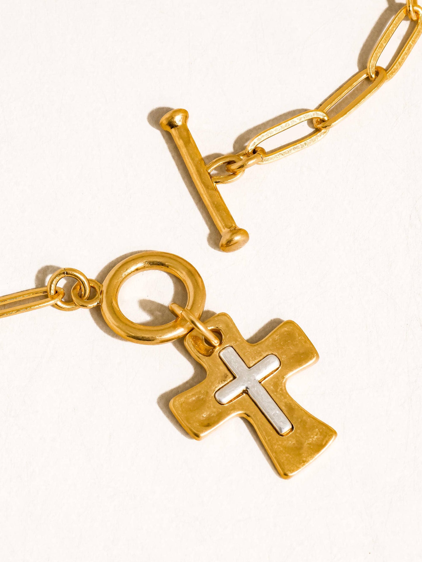 Royale 18K Gold Vintage Cross Small Chain Necklace: Yellow Gold