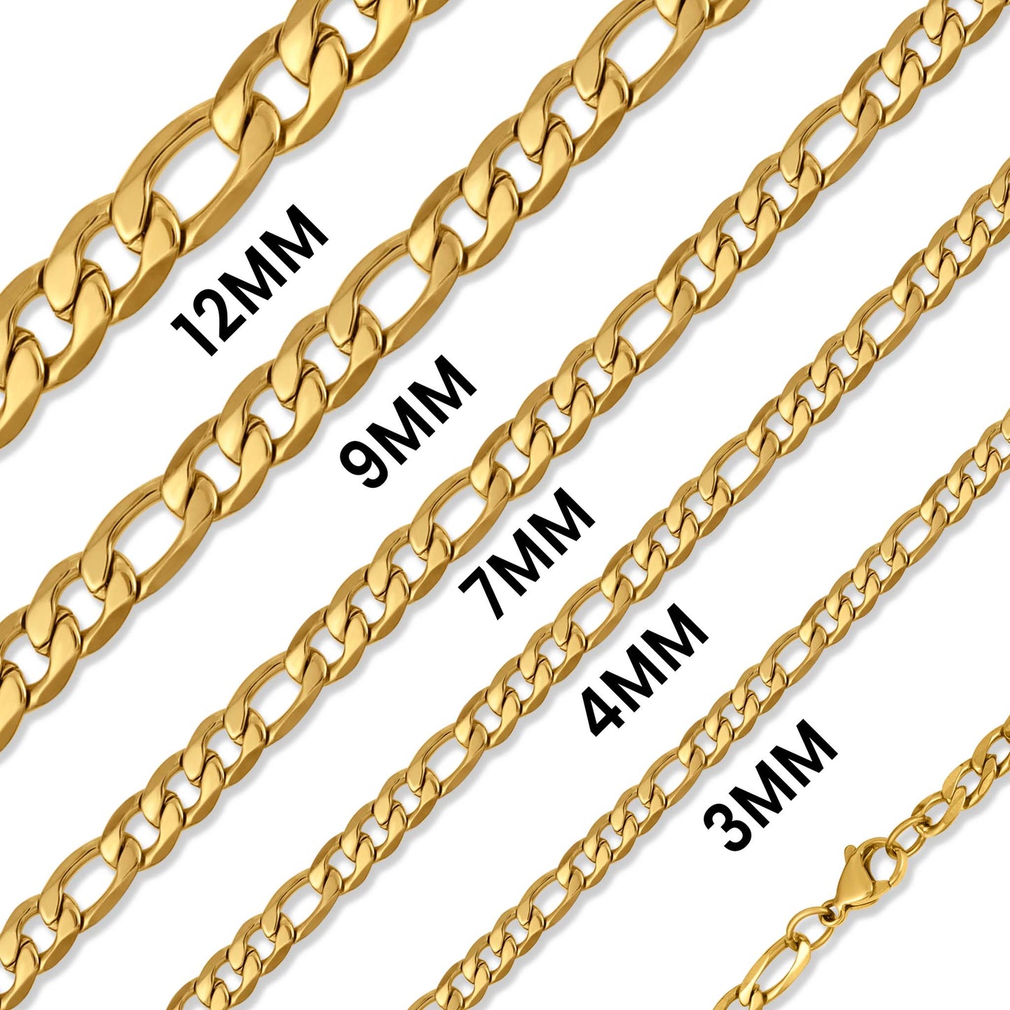 18K Gold Figaro Chain Necklace: 14" / 3mm