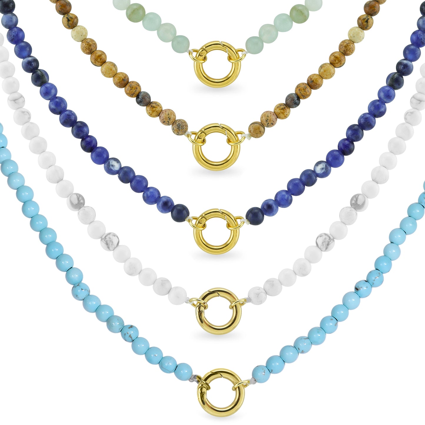 Semi Precious Natural Stone Charm Keeper Necklace: Amazonite