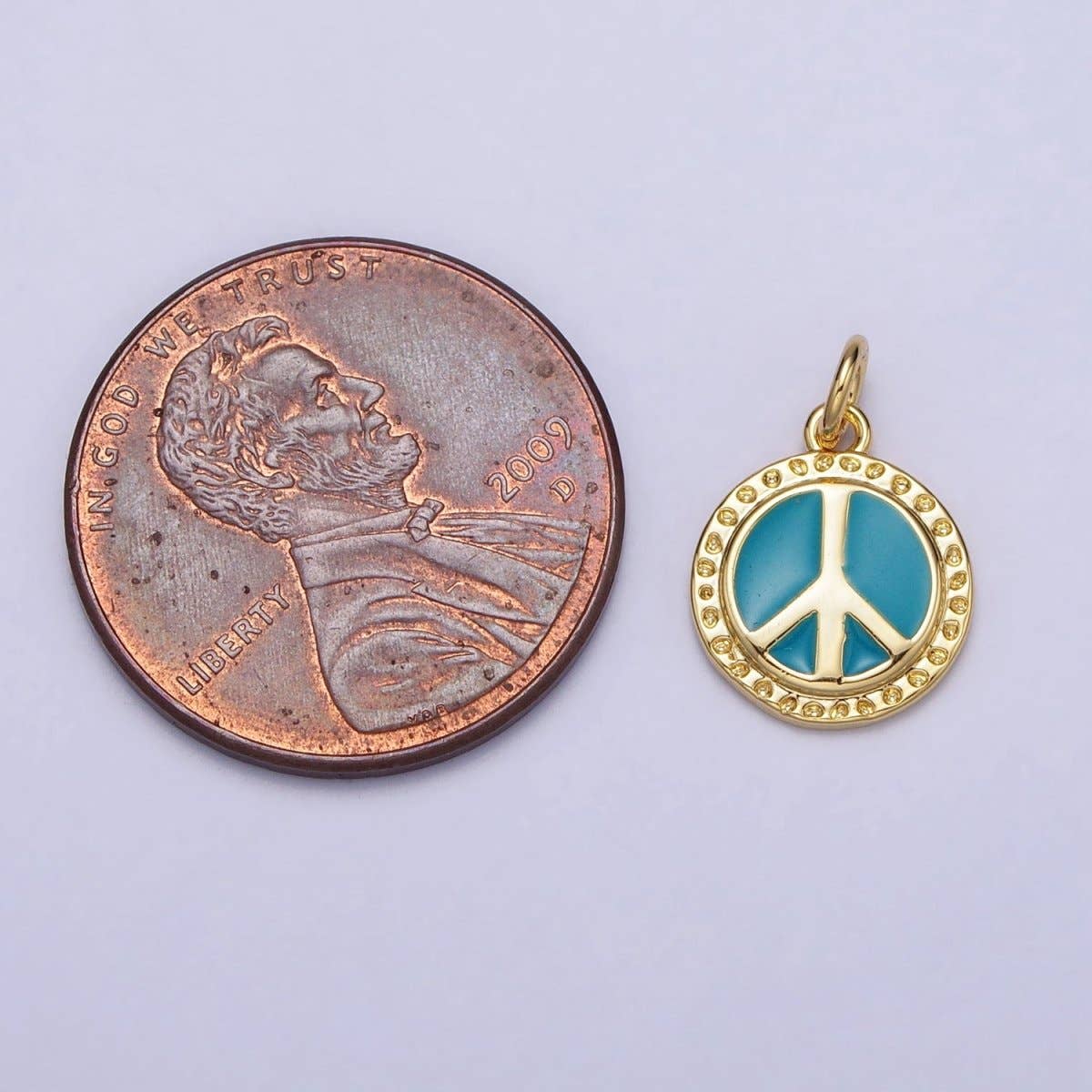 16K Gold Filled Teal Enamel Peace Symbol Round Add-On Charm | AC1284 AC1285: Silver