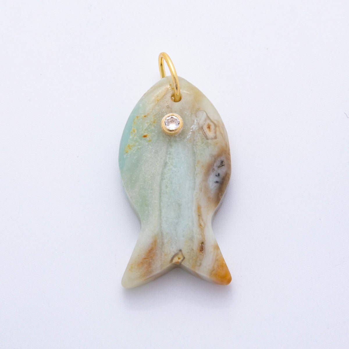 18K Gold Filled 38.8mm Clear CZ Natural Gemstone Fish Charm | D265 - D533: Lapis Lazuli