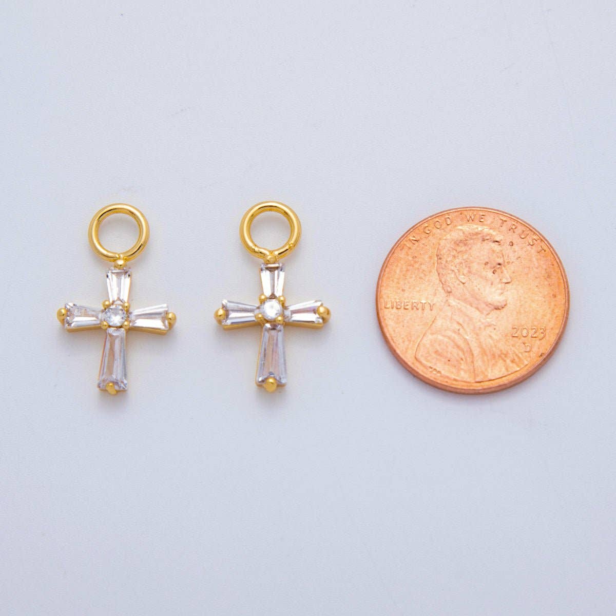 18K Gold Filled Baguette CZ Religious Cross Add-On Drop Earring Charm | AF764