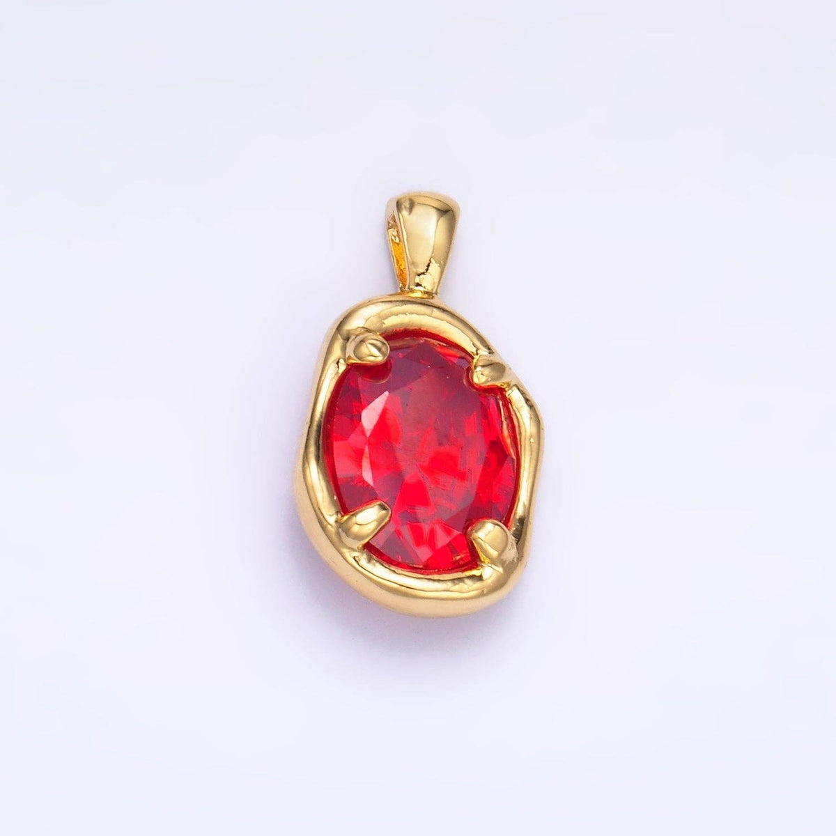 16K Gold Filled Clear, Red, Blue CZ Molten Bezel Pendant | H054 AA1312: Clear