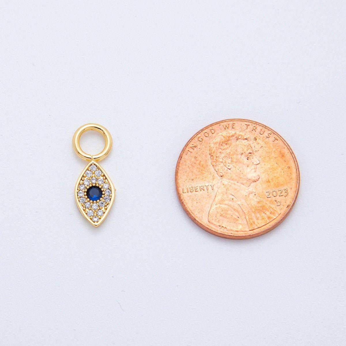 18K Gold Filled Blue Evil Eye Micro Paved Add-On Drop Earring Charm | AF759