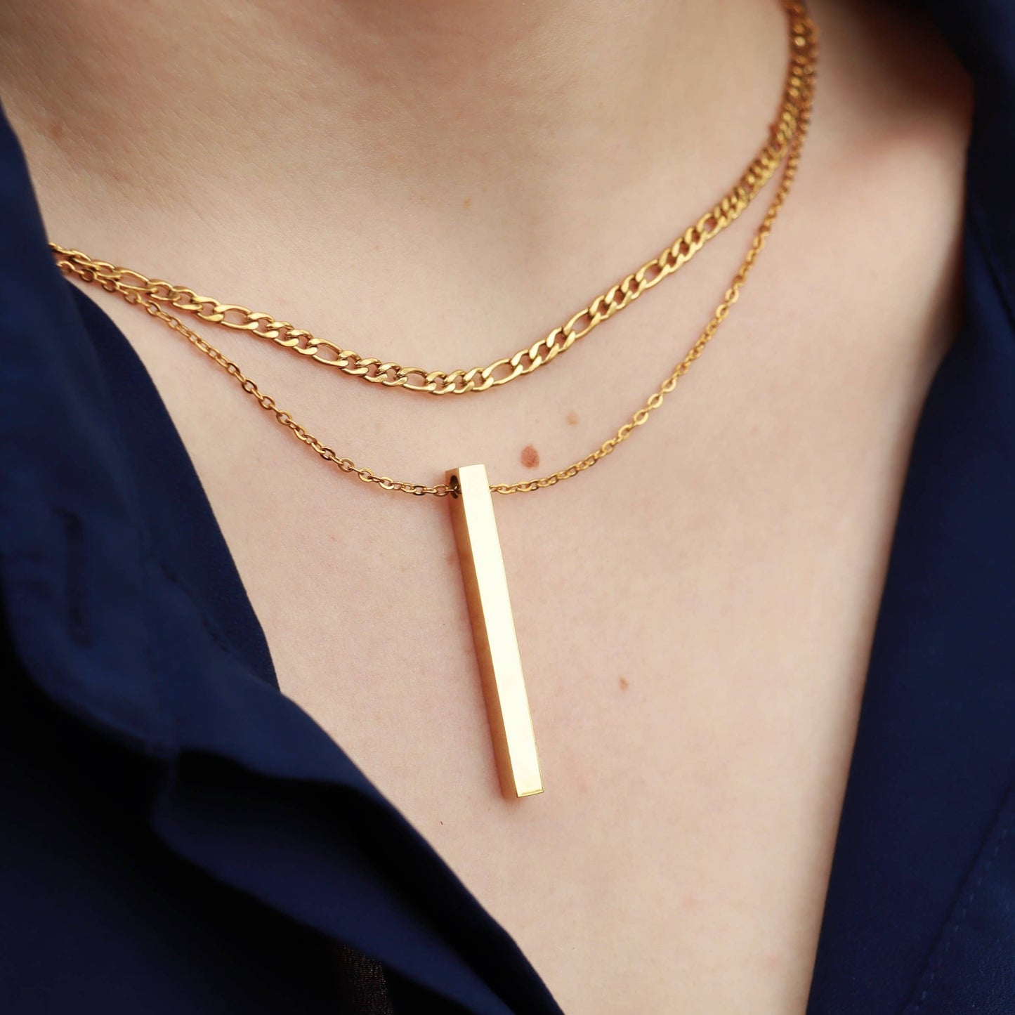 18K Gold Figaro Chain Necklace: 14" / 3mm