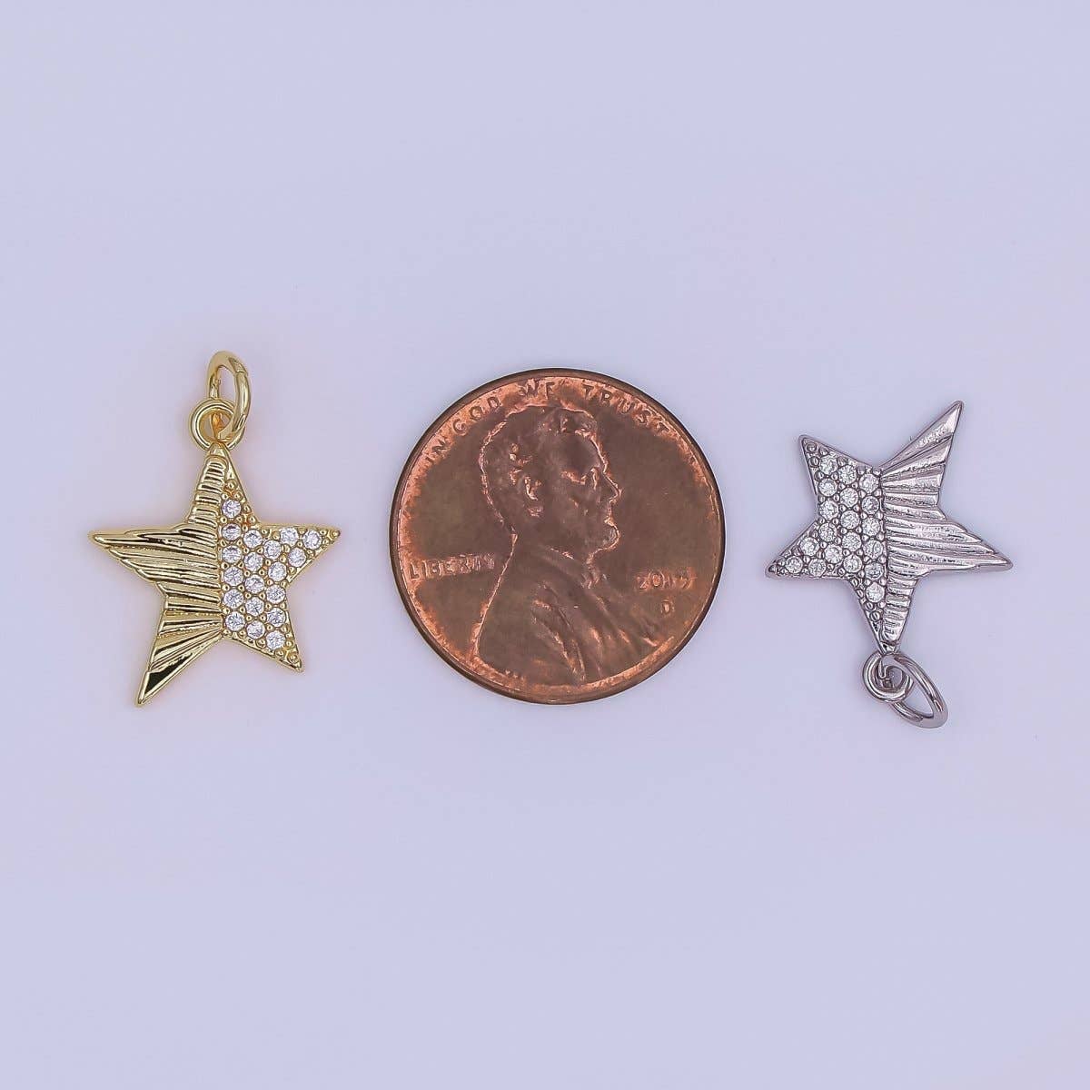 24K Gold Filled Micro Paved CZ Sunburst Star Charm in Gold & Silver | AF428: SILVER