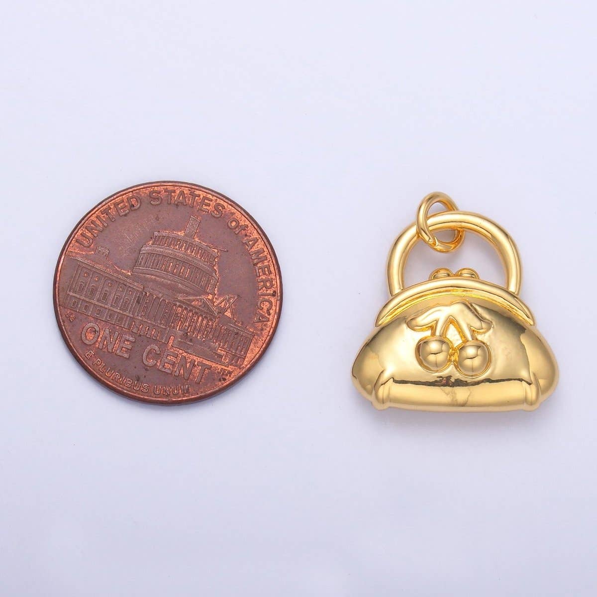 24K Gold Filled Cherry Fruit Purse Bag 3D Multidimensional Charm in Gold & Silver | N001: SILVER