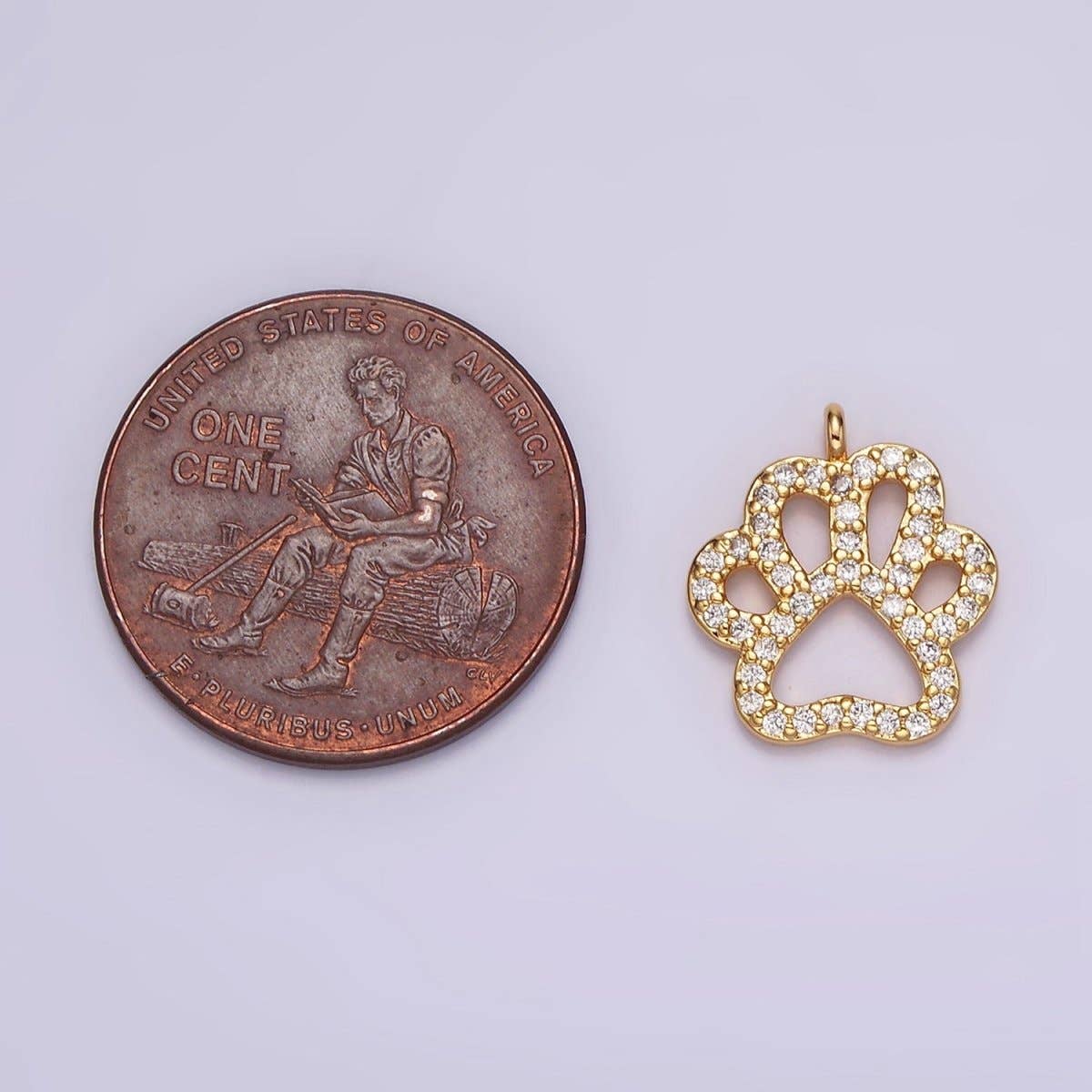 16K Gold Filled Clear Micro Paved CZ Pawprint Pet Animal Open Charm | AG100