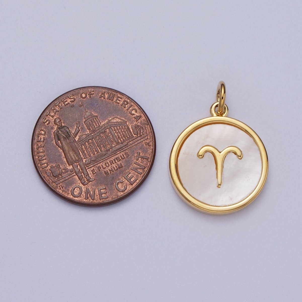 24K Gold Filled Zodiac Signs Shell Pearl Round Coin Charm Astrology Jewelry Making | A-A1367-A-A1372: Gemini