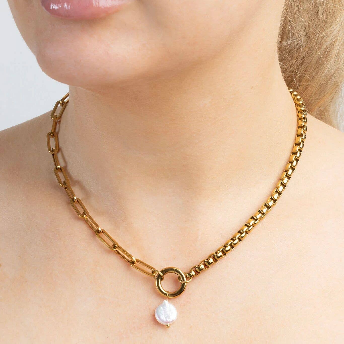 18K Gold PVD Stainless Steel Baroque Pearl Charm: Stainless