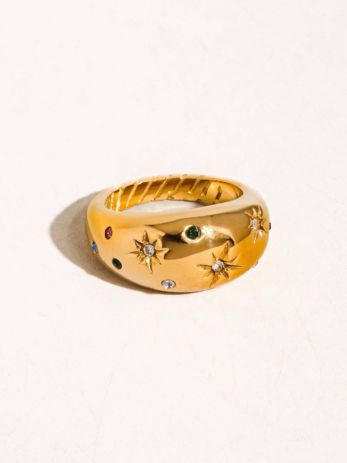 18K Gold Non-Tarnish Star Dome Ring: Yellow Gold / 8
