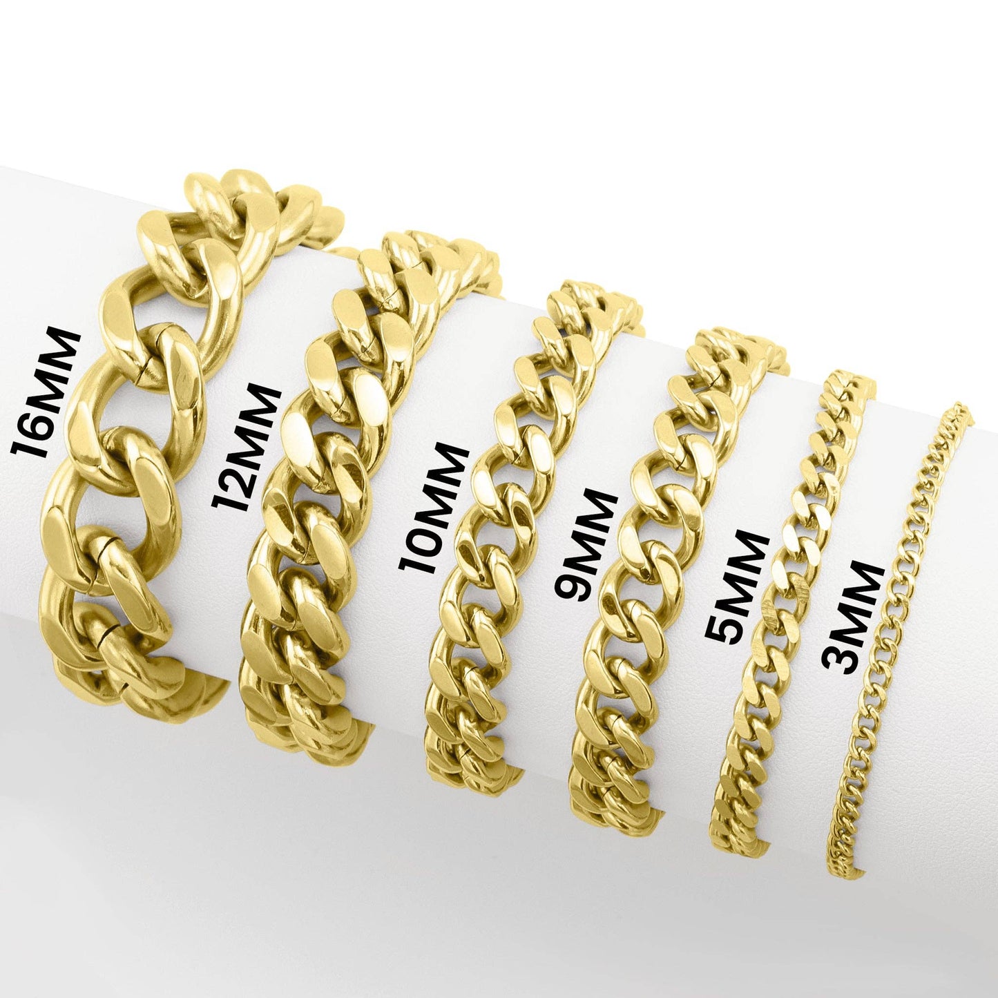 Stainless Steel 18K Gold PVD Coated Diamond Cut Curb Chain Bracelet: 8" / 5mm