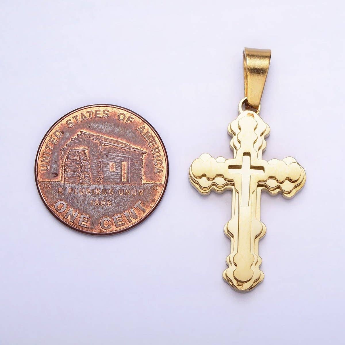 Stainless Steel Layered Religious Bubble Cross Pendant in Gold & Silver | P-1080: Silver