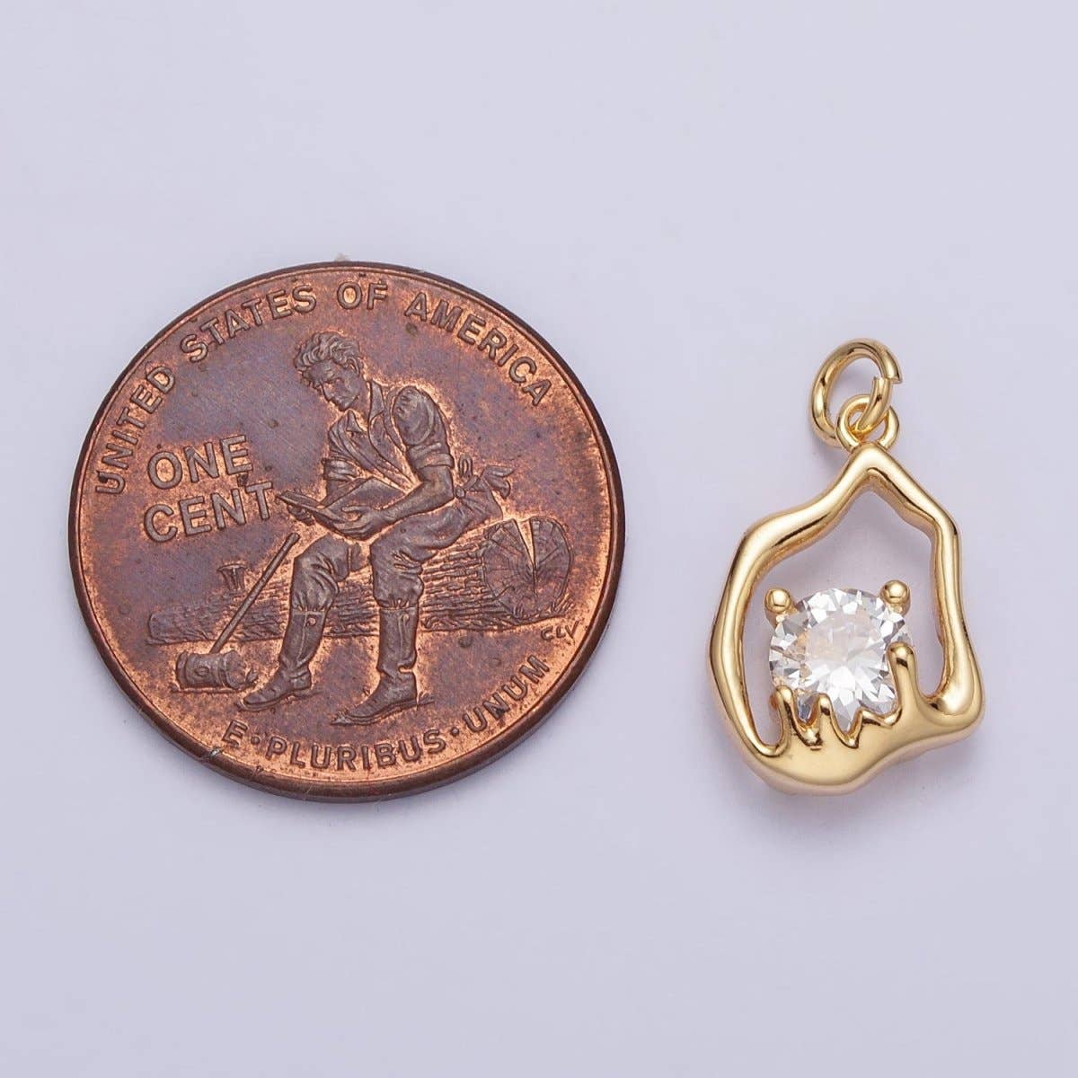 Gold, Silver Abstract Molten Drip Round Clear CZ Cubic Zirconia Charm | AC243 AC244: Silver
