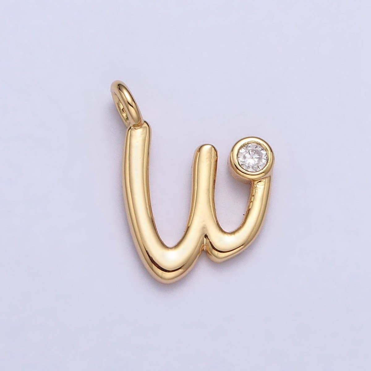 Gold Initial Alphabet Lower Case Cursive Letter Clear CZ Personalized Charm | A-507-A-519: Letter P