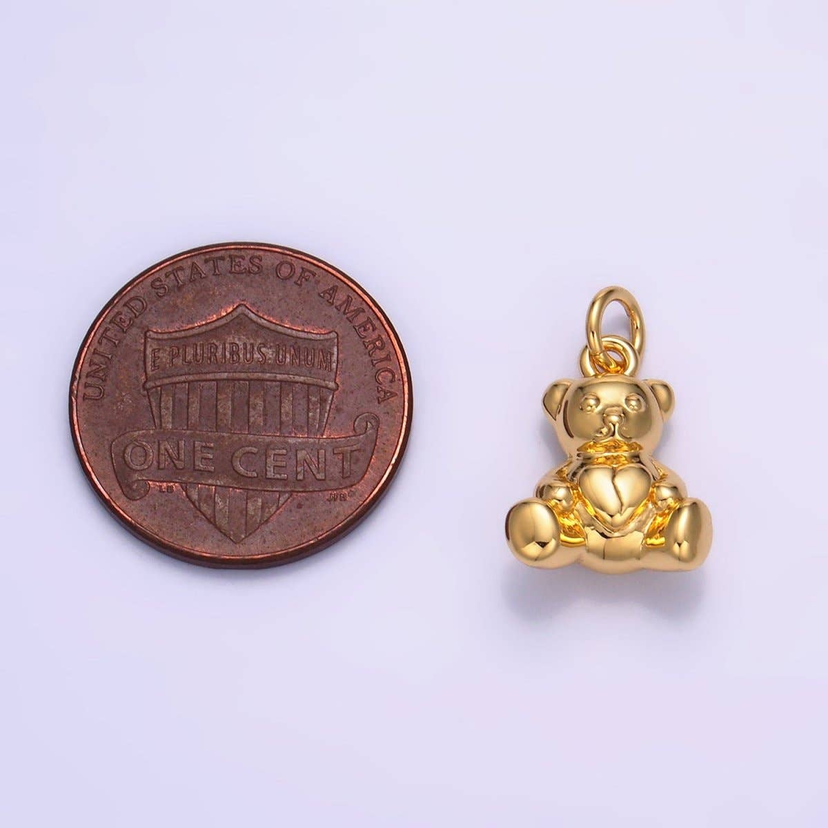 24K Gold Filled Heart Teddy Bear 3D Multidimensional Charm | W215