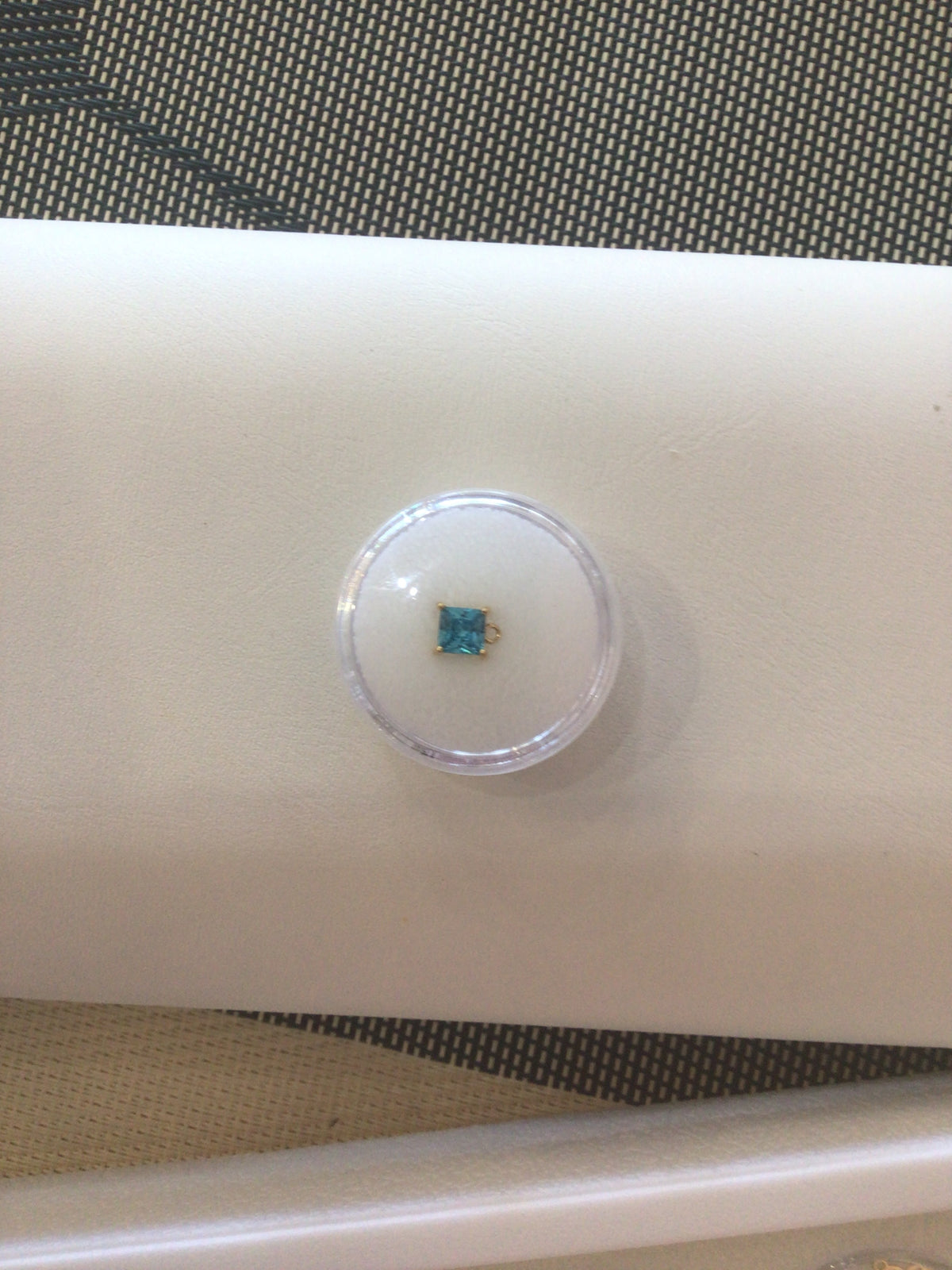 Permanent jewelry charm gold light blue gem square