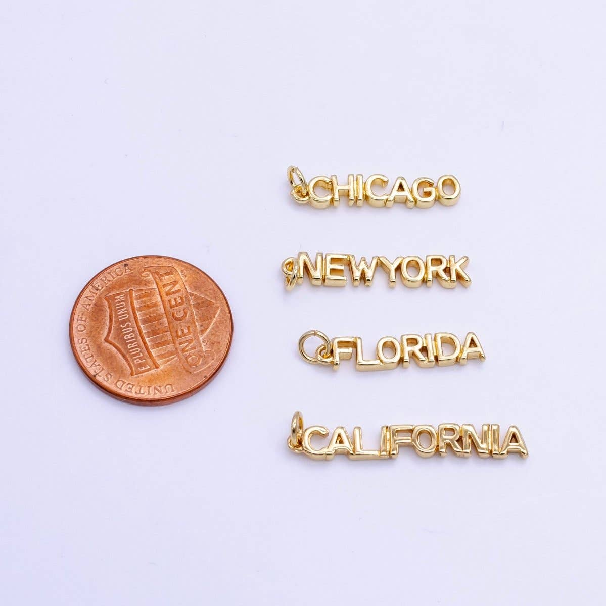 16K Gold Filled USA City States Script Tag Charm in Gold & Silver | D814 - D823: Gold / California