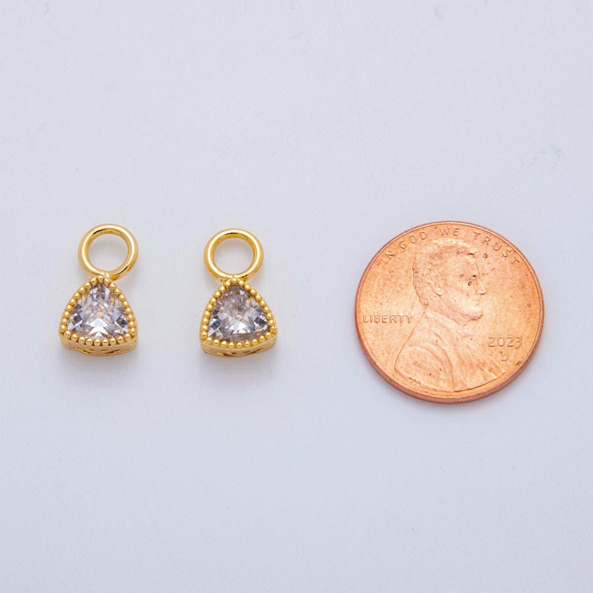 18K Gold Filled Clear CZ Triangle Bezel Add-On Drop Earring Charm | AF770