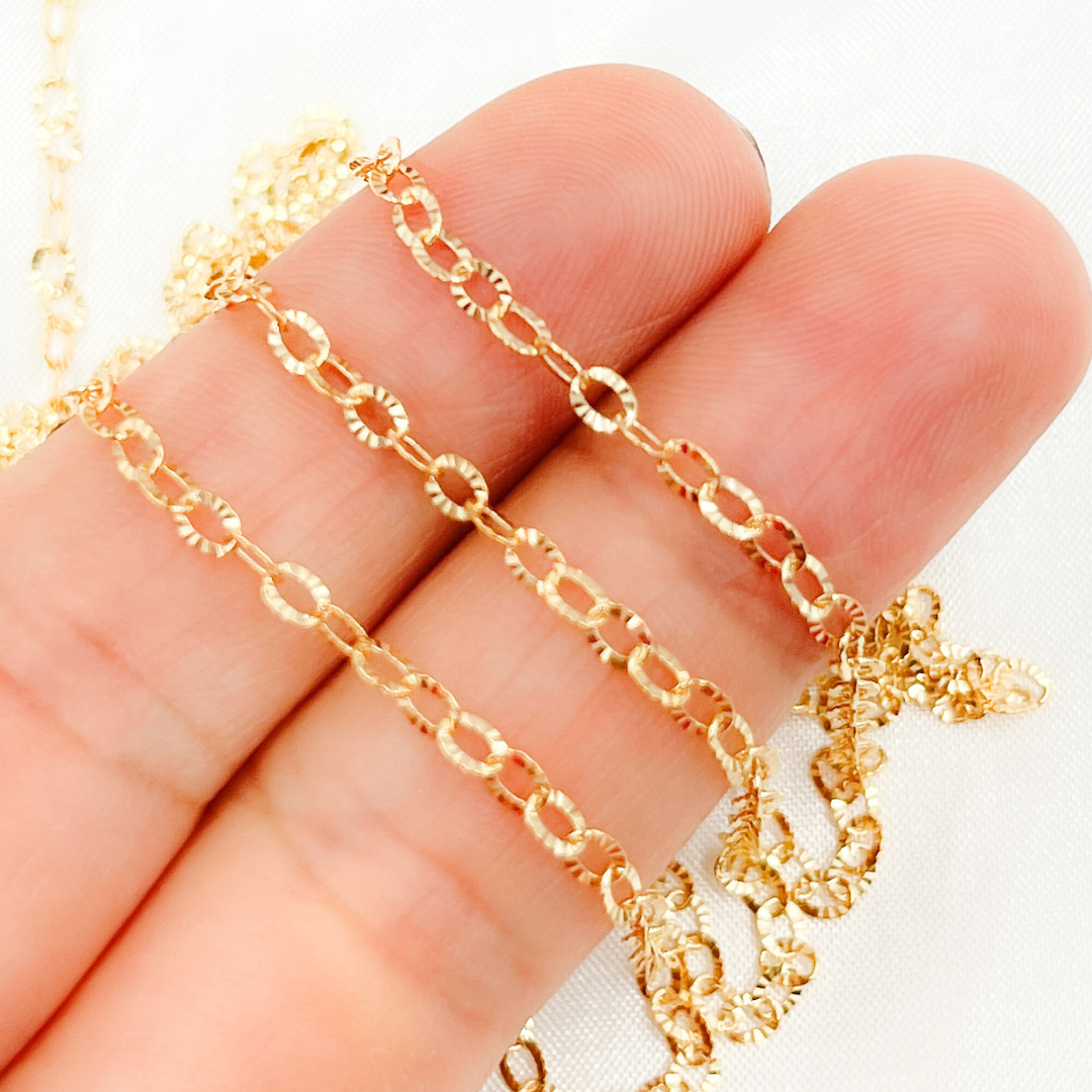Permanent Jewelry 14k Gold Filled Diamond Cut Oval Link: 7in. / 2.1mm-3mm / Cable