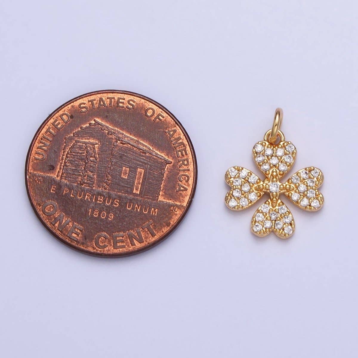 Gold, Silver Micro Paved CZ Heart Petal Clover Quatrefoil Add-On Charm | AC769 AC770: Gold