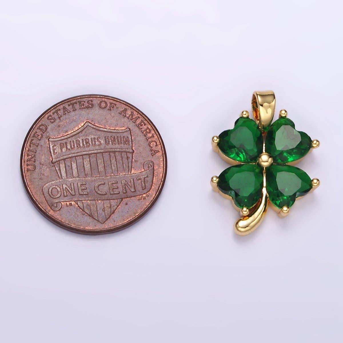 14K Gold Filled Green CZ clover Quatrefoil Flower Pendant | AA058