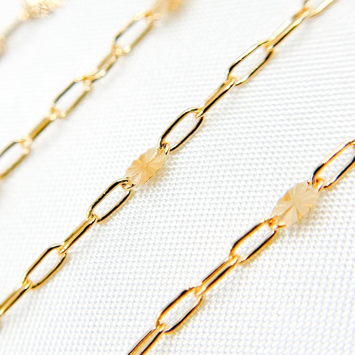 Permanent Jewelry 14K Gold-Filled Smooth Paperclip and Diamond Cut Marina Link Chain: 2.1mm-3mm / 7in / Paperclip