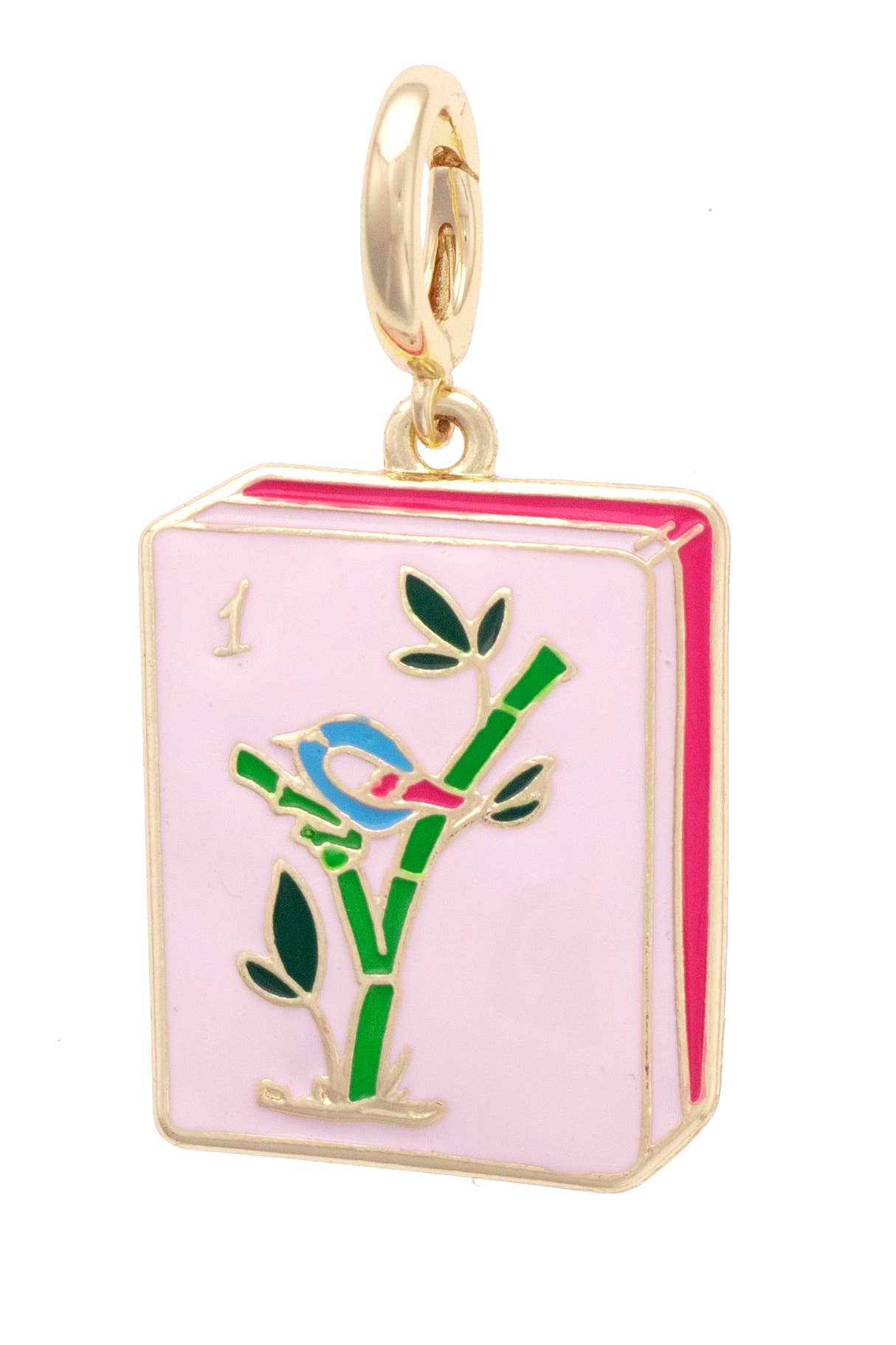 Mahjong Enamel Tile Pendant Charm in Light Pink
