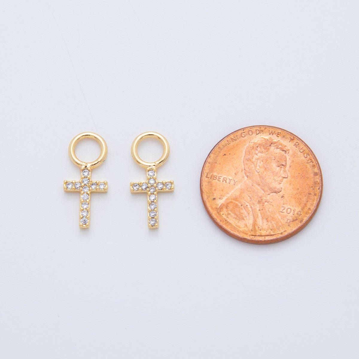 18K Gold Filled Micro Paved Religious Cross Add-On Drop Earring Charm | AF753