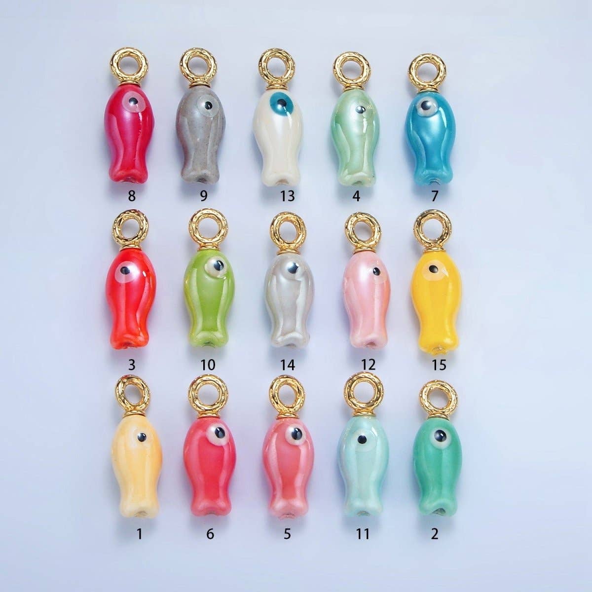 24K Gold Filled 30mm Enamel Fish Sea Animal Ceramic Drop Charm | X794 - X801: White