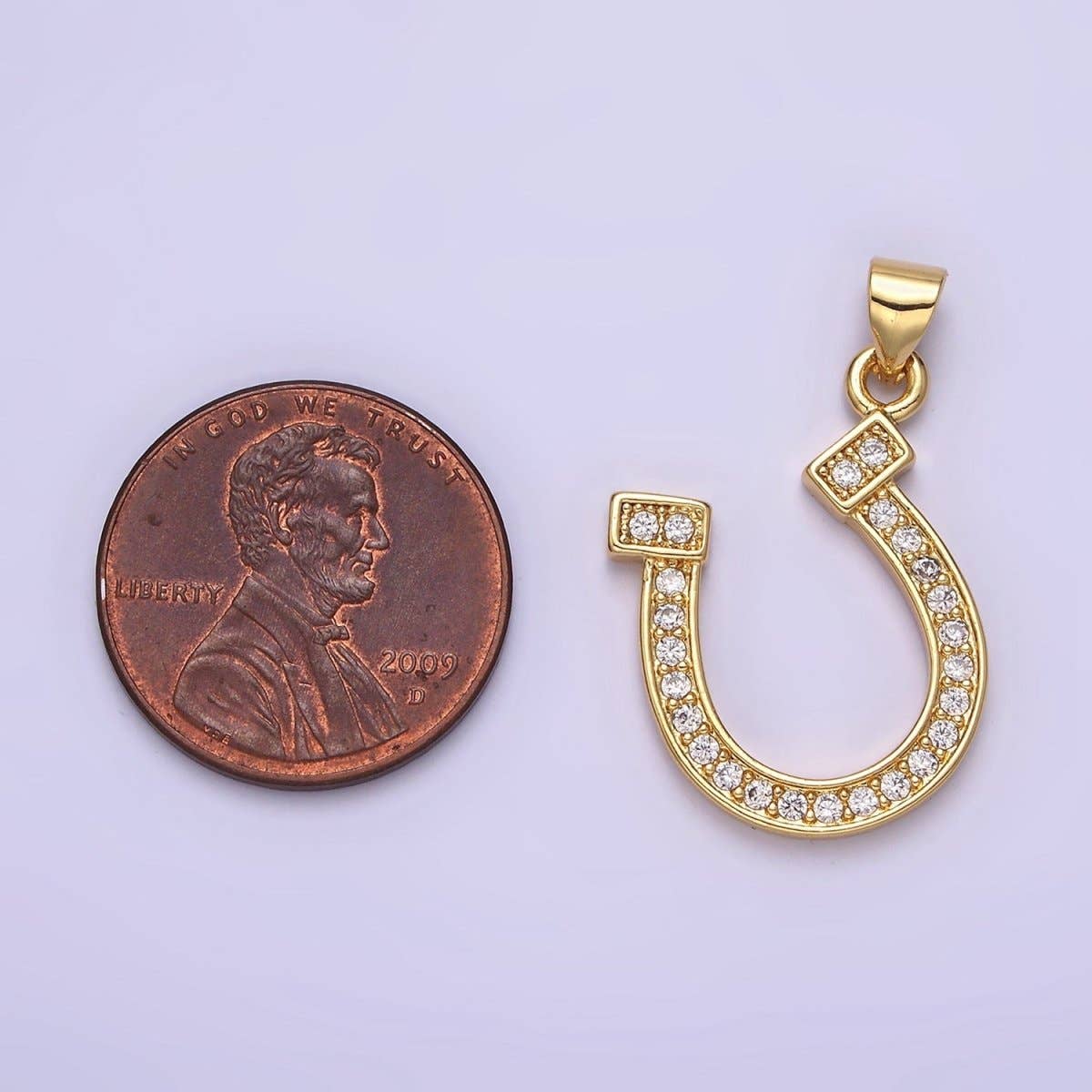 14K Gold Filled Lucky Horseshoe Micro Paved CZ Pendant | AA484