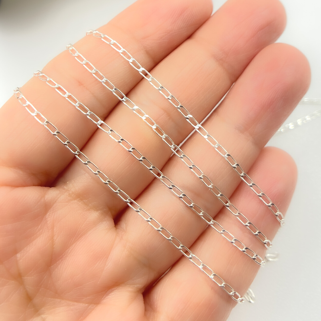 Permanent Jewelry Sterling Silver Flat Paperclip Link Chain: 7in / 2.1mm-3mm / Cable