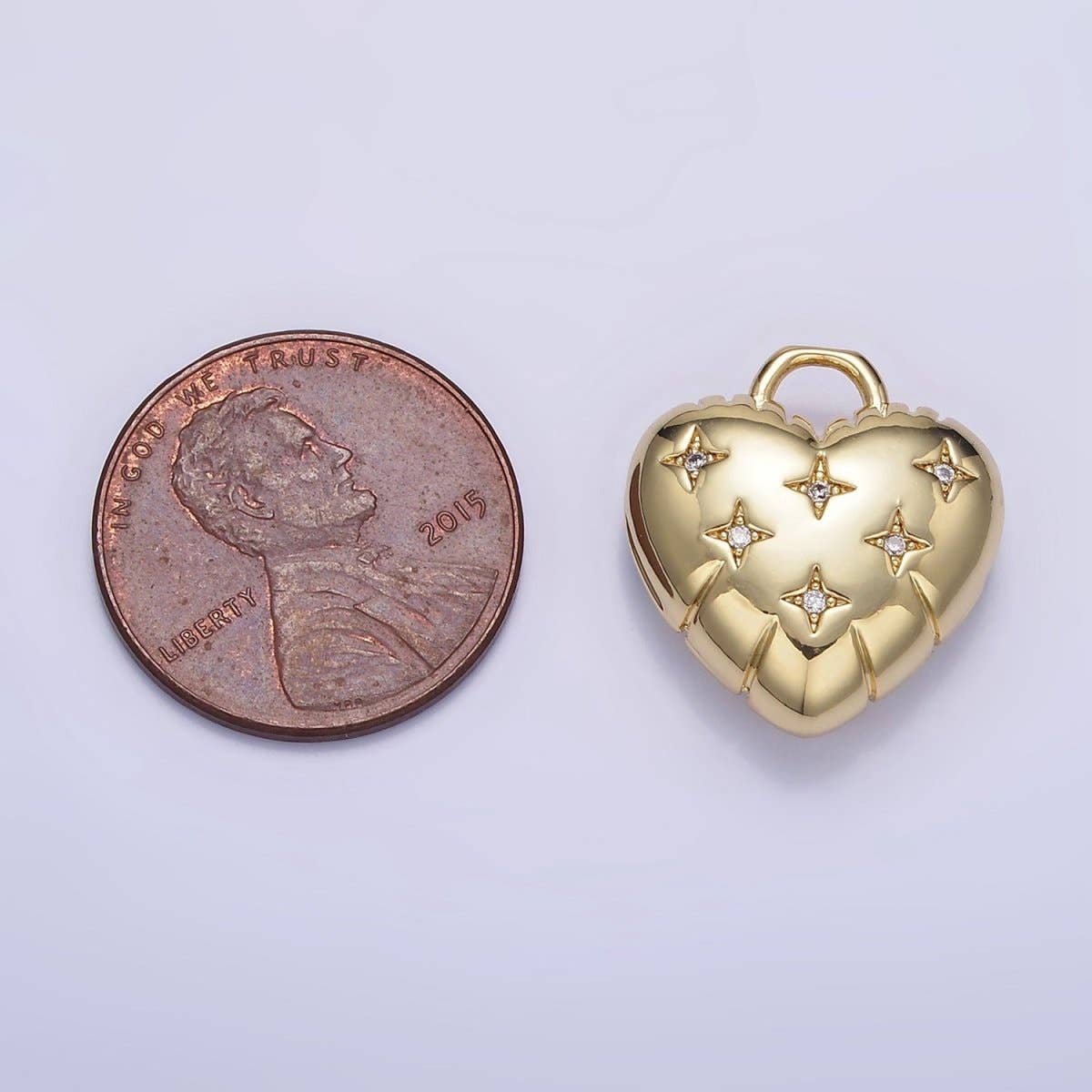 24K Gold Filled Star CZ Puffed Heart Charm in Gold & Silver | H035: Silver