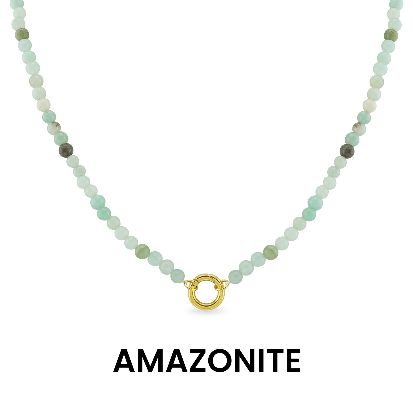 Semi Precious Natural Stone Charm Keeper Necklace: Amazonite